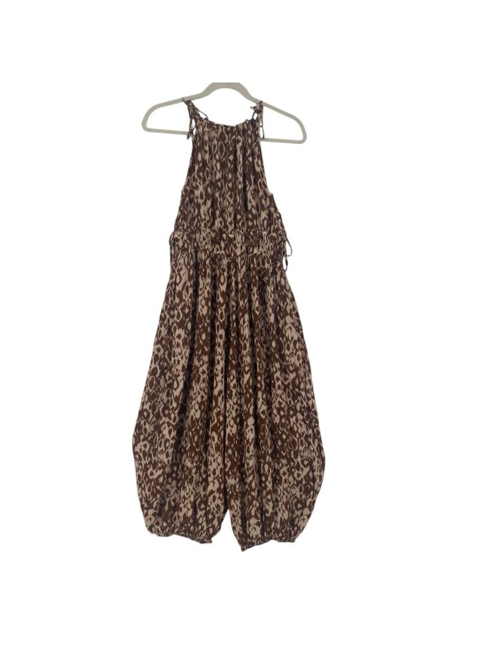Anthropologie Size MP Jumpsuit Smocked Cutout Harem Boho Adjustable Straps
